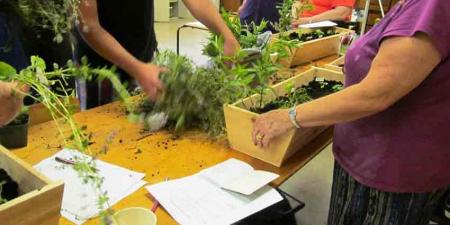 Building window box herb planters a Nourish Grow workshop